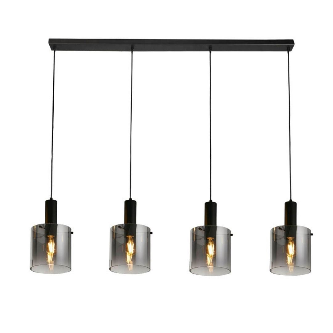 Sweden 4 Light Black & Smoked Glass Pendant Bar