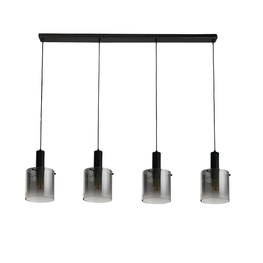Sweden 4 Light Black & Smoked Glass Pendant Bar