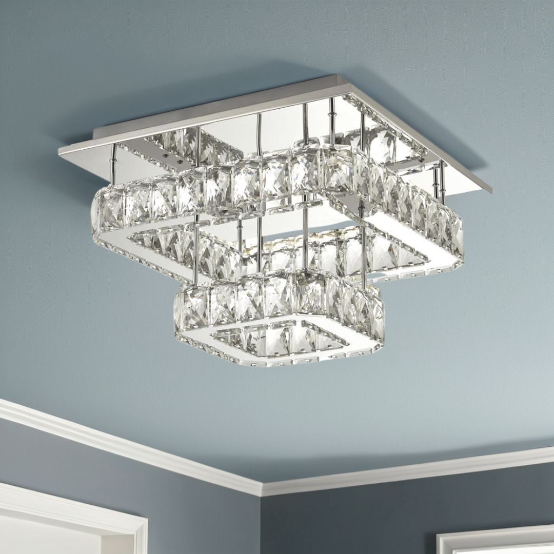Clover 2 Tier Polished Chrome and Crystal LED Flush Ceiling Light