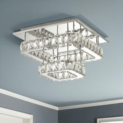 Clover 2 Tier Polished Chrome and Crystal LED Flush Ceiling Light