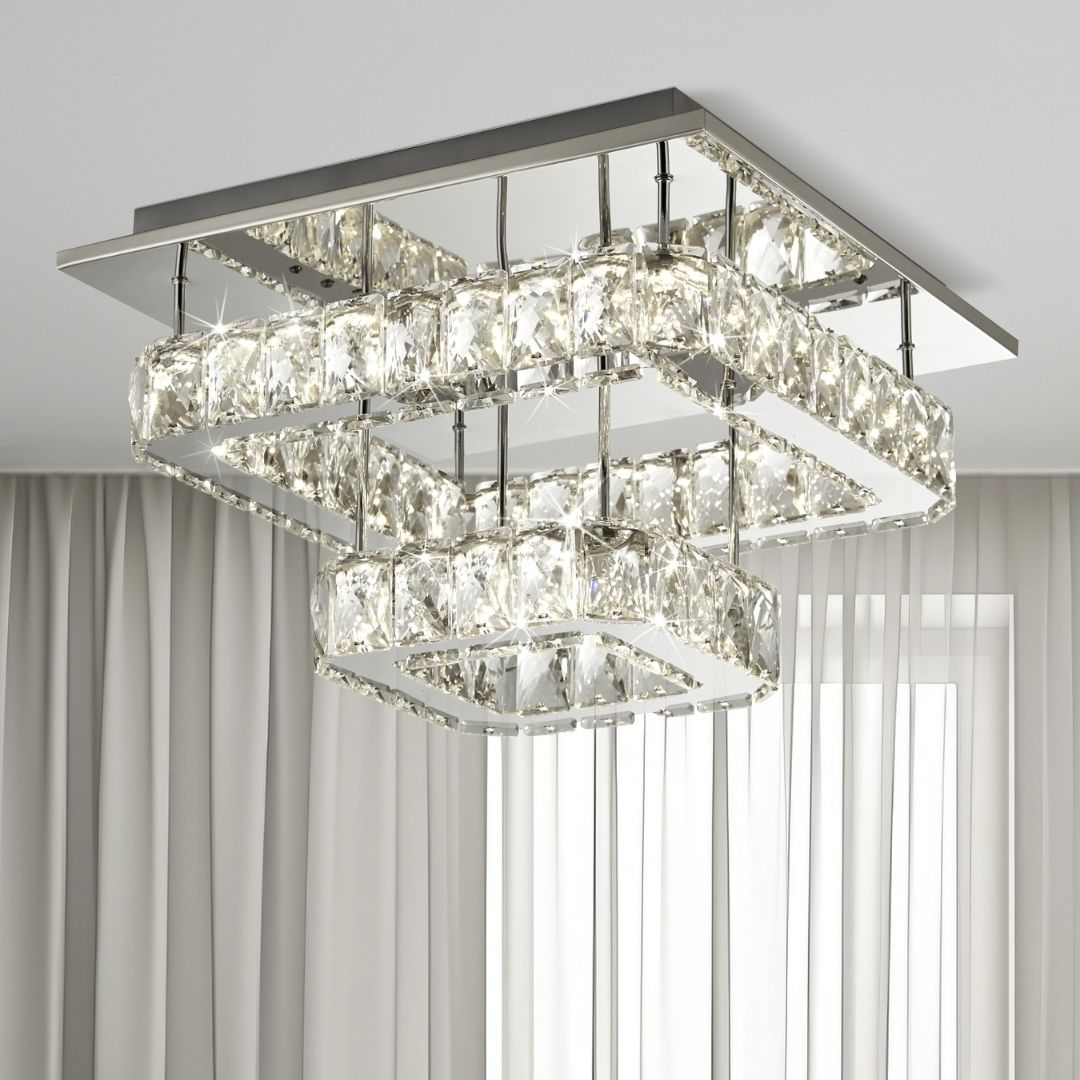 Clover 2 Tier Polished Chrome and Crystal LED Flush Ceiling Light