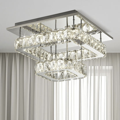 Clover 2 Tier Polished Chrome and Crystal LED Flush Ceiling Light