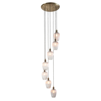 Stourton 7 Light Antique Brass & Ribbed Glass Cascade Pendant Light