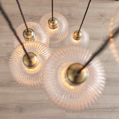 Stourton 7 Light Antique Brass & Ribbed Glass Cascade Pendant Light