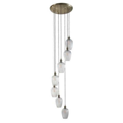 Stourton 7 Light Antique Brass & Ribbed Glass Cascade Pendant Light