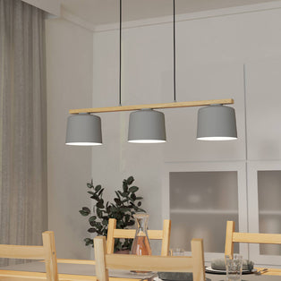 Mariel 3 Light Grey & Wood Ceiling Pendant Bar