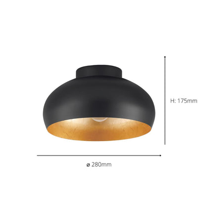 Mogano 2 Black and Gold Flush Ceiling Light