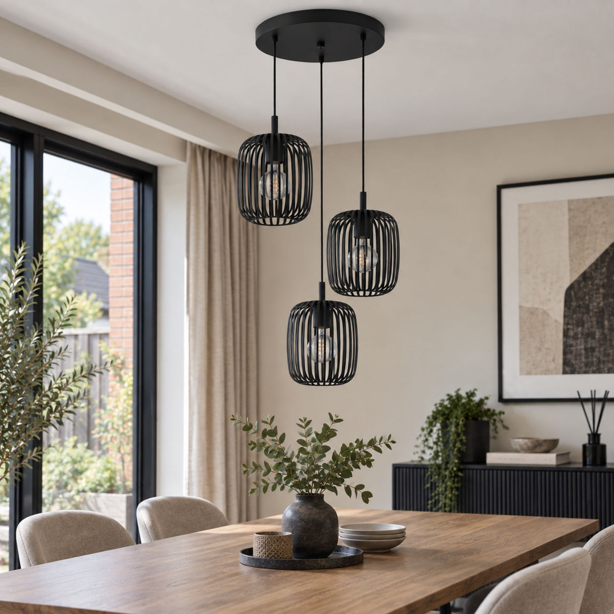 Romazzina 3-Light Black Ceiling Pendant