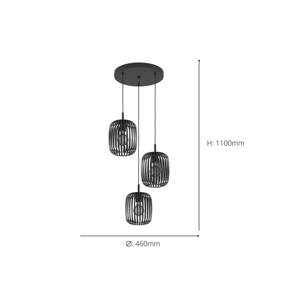 Romazzina 3-Light Black Ceiling Pendant