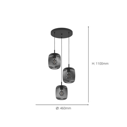 Romazzina 3-Light Black Ceiling Pendant