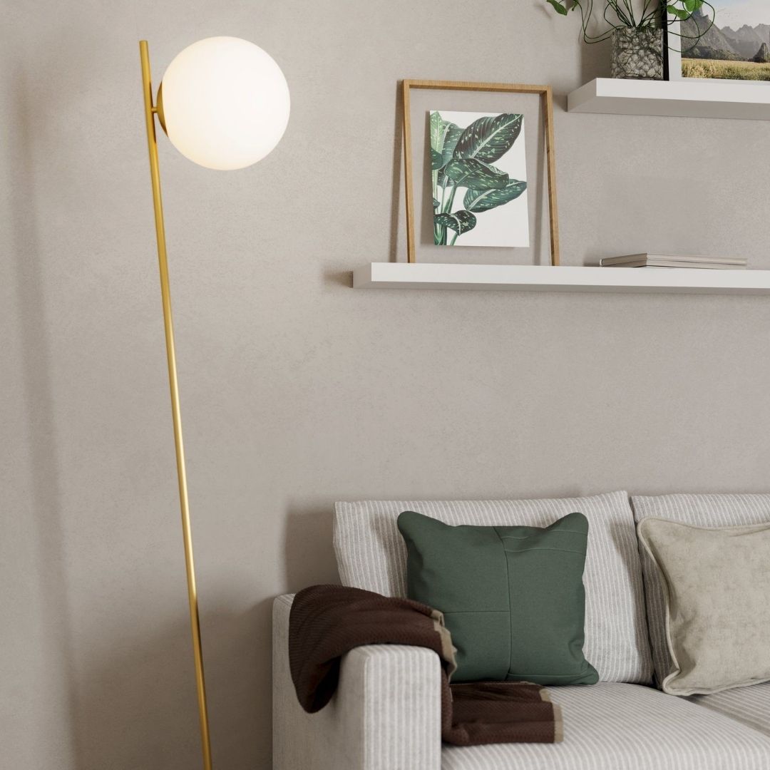 Rondo Brushed Brass & Opal Glass Floor Lamp