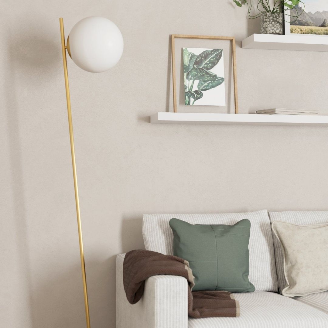 Rondo Brushed Brass & Opal Glass Floor Lamp