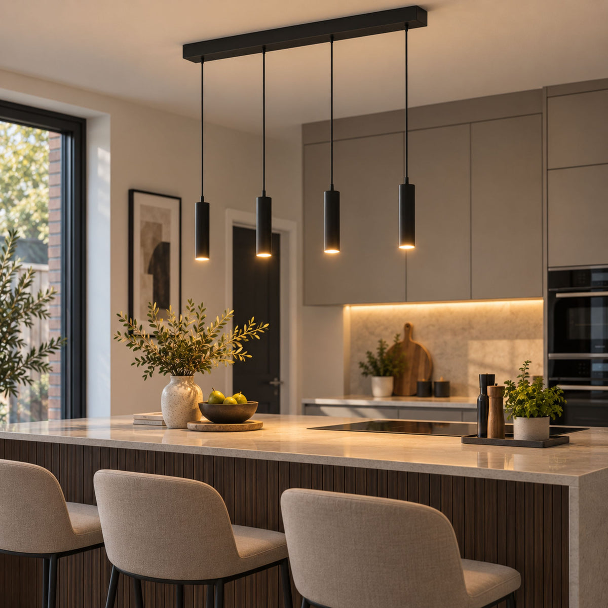 Almudaina 4-Light Black LED Ceiling Pendant