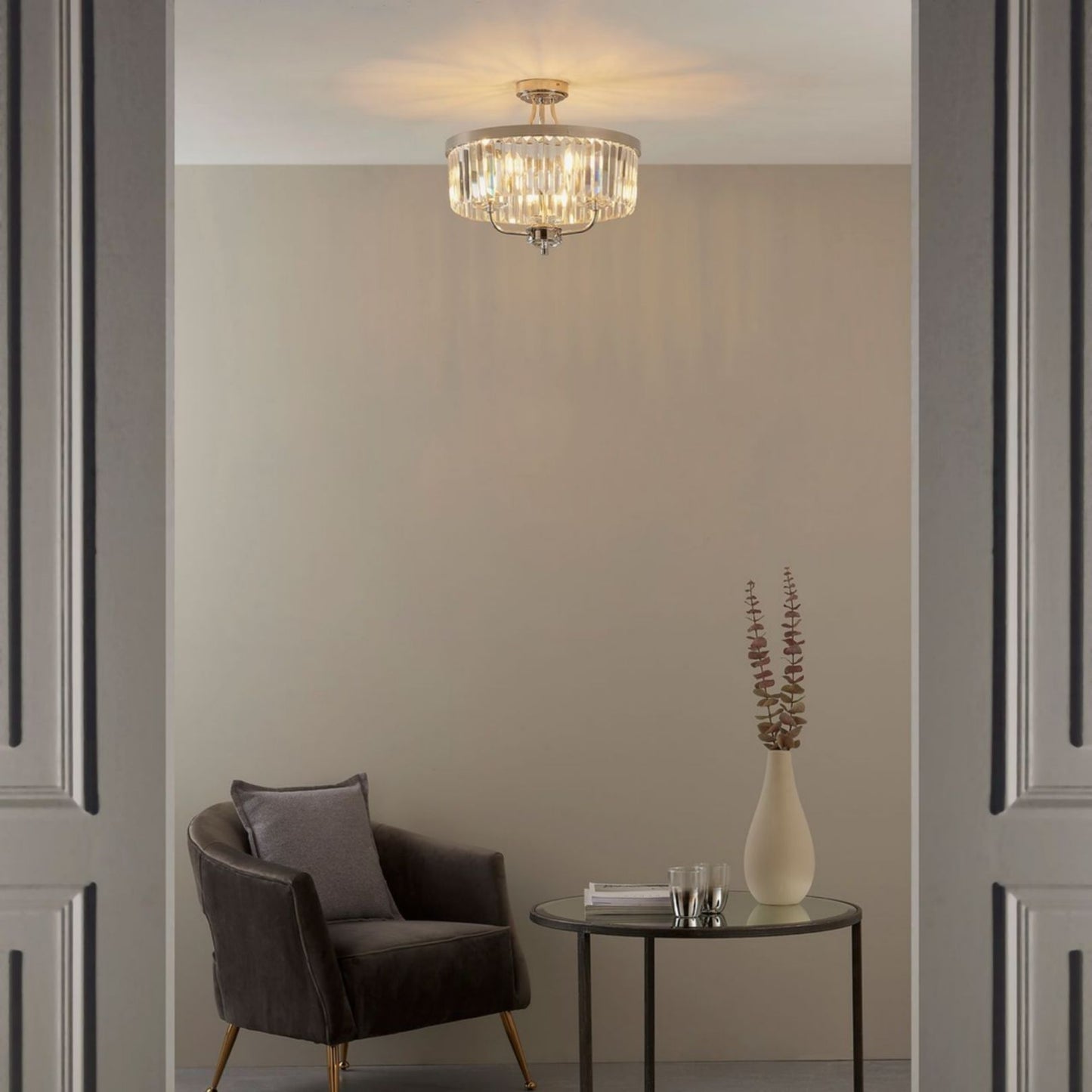 Chesterfield 3 Light Silver & Glass Semi Flush Ceiling Light