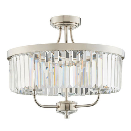 Chesterfield 3 Light Silver & Glass Semi Flush Ceiling Light