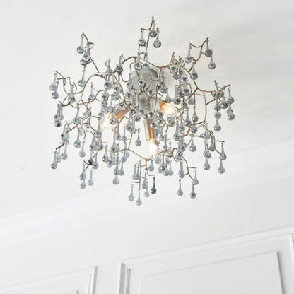 Nightingale 3 Light Silver & Glass Semi Flush Ceiling Light