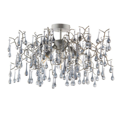 Nightingale 3 Light Silver & Glass Semi Flush Ceiling Light