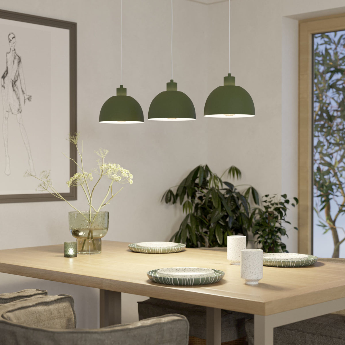 Cazalilla 3-Light Green Ceiling Pendant