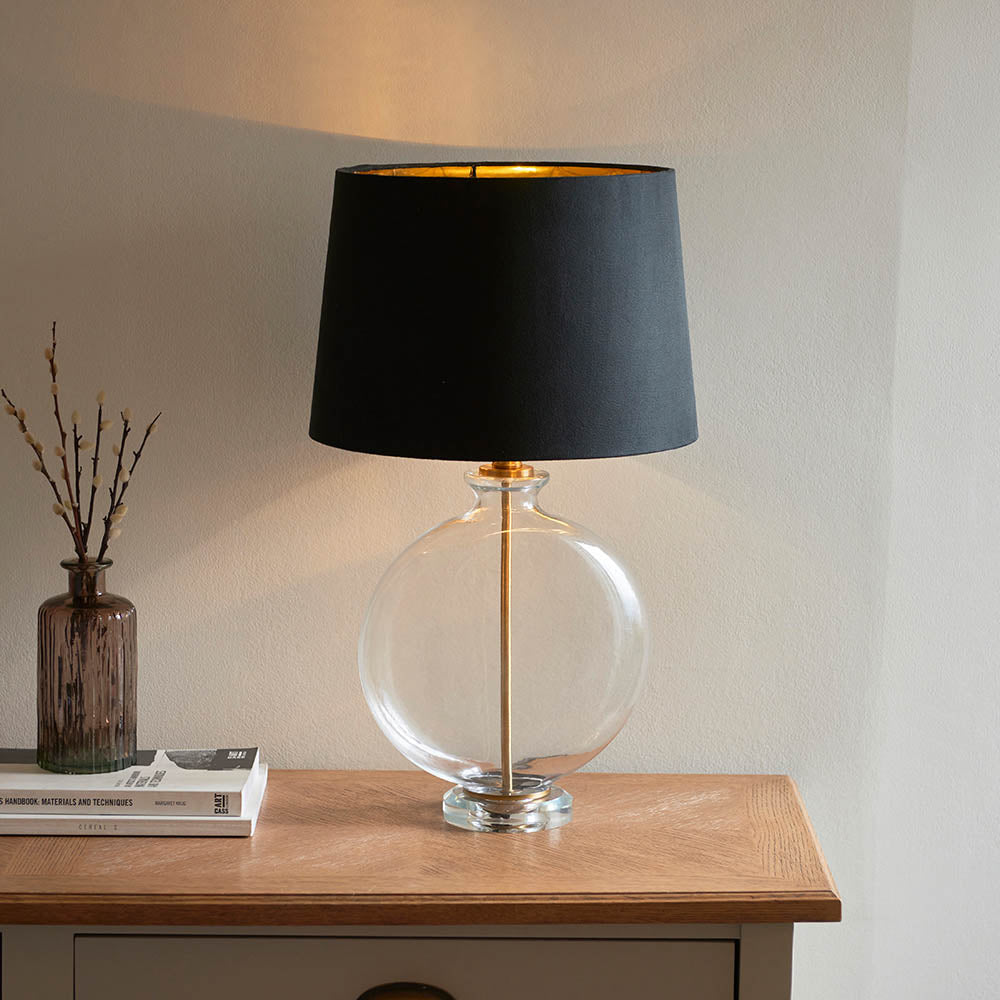 Gideon 59cm Antique Brass Table Lamp with Black Lampshade