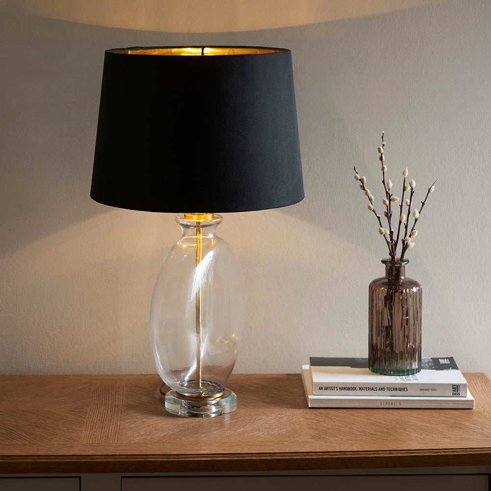Gideon 59cm Antique Brass Table Lamp with Black Lampshade