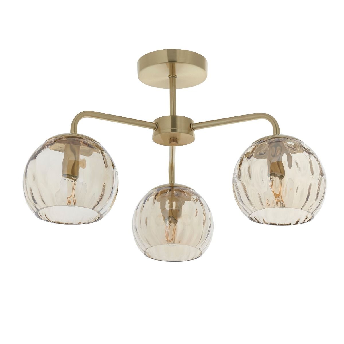 Dimple 3 Light Semi Flush Satin Brass Ceiling Light