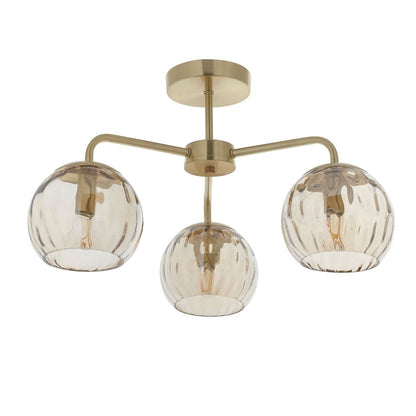 Dimple 3 Light Semi Flush Satin Brass Ceiling Light