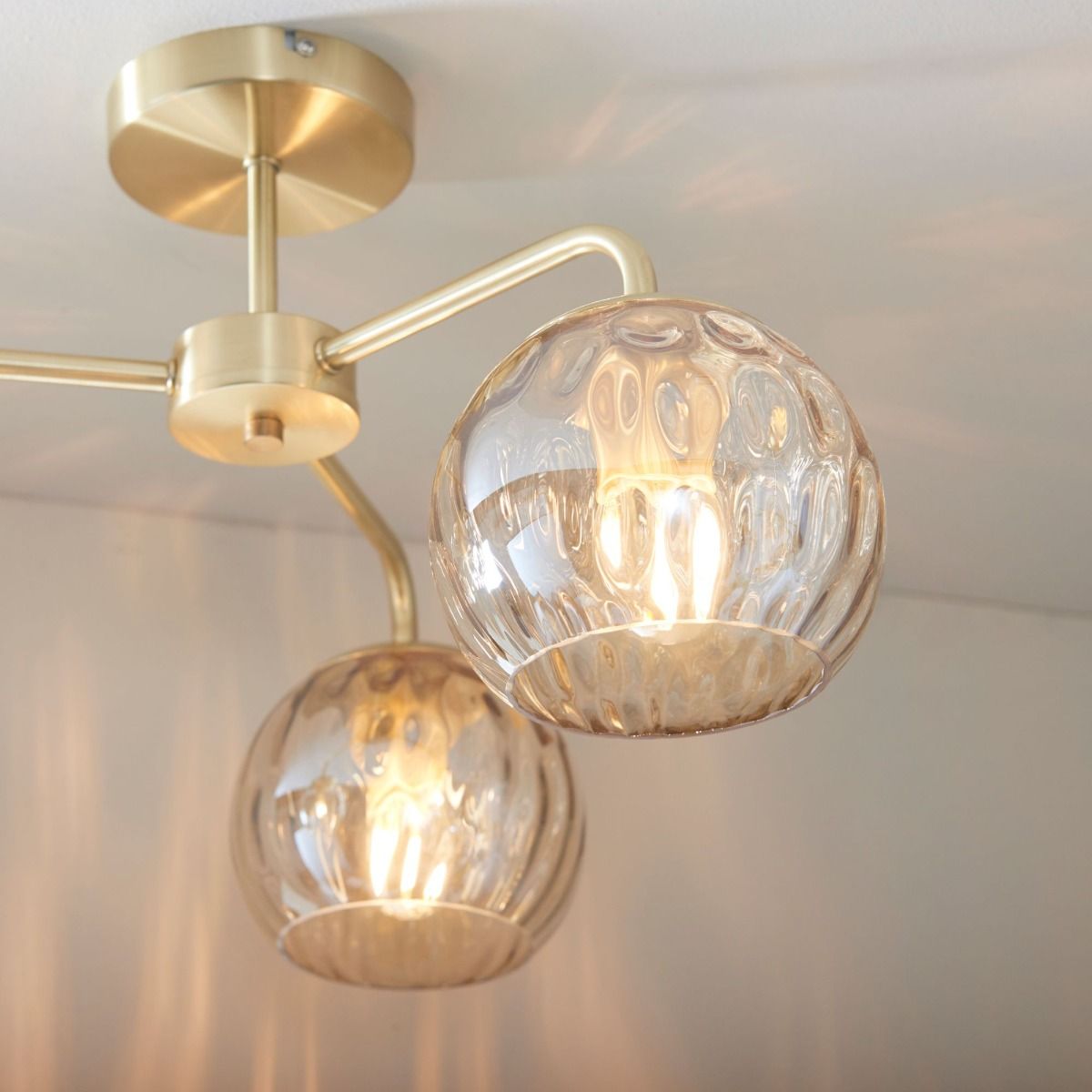 Dimple 3 Light Semi Flush Satin Brass Ceiling Light