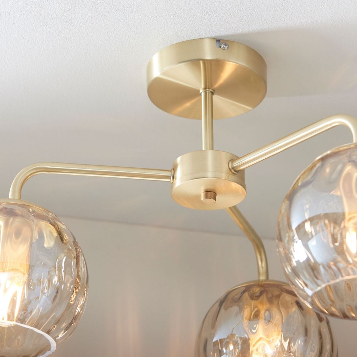 Dimple 3 Light Semi Flush Satin Brass Ceiling Light