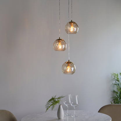 Dimple 3 Light Pendant Brushed Gold
