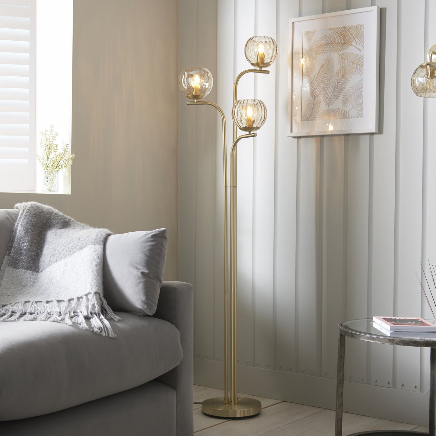 Dimple 3 Light Floor Lamp Brushed Gold