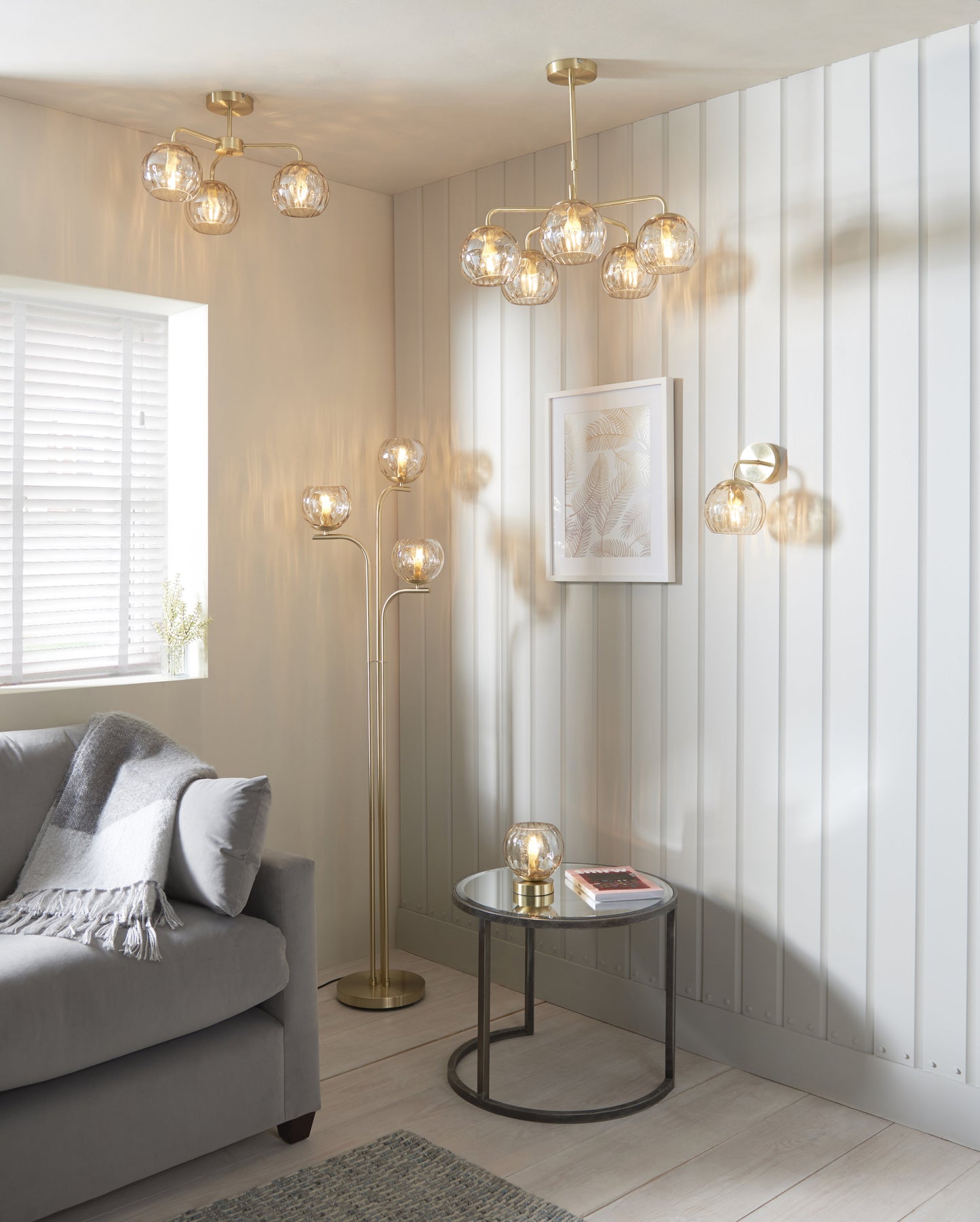 Dimple 3 Light Floor Lamp Brushed Gold