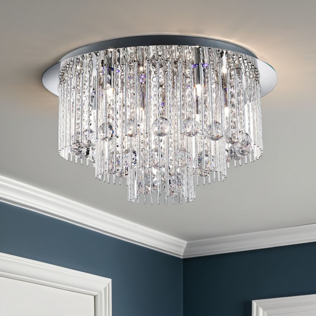 Beatrix 8 Light Chrome and Crystal Flush Ceiling Light