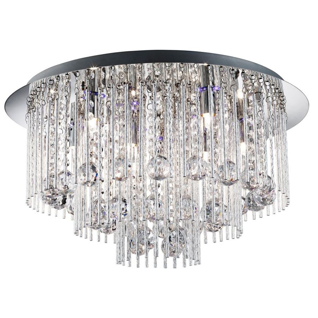 Beatrix 8 Light Chrome and Crystal Flush Ceiling Light