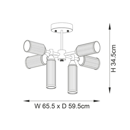 Botero 6 Light Semi Flush Satin Brass