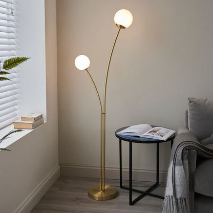 Bloom 2 Light Satin Brass & Opal Floor Lamp