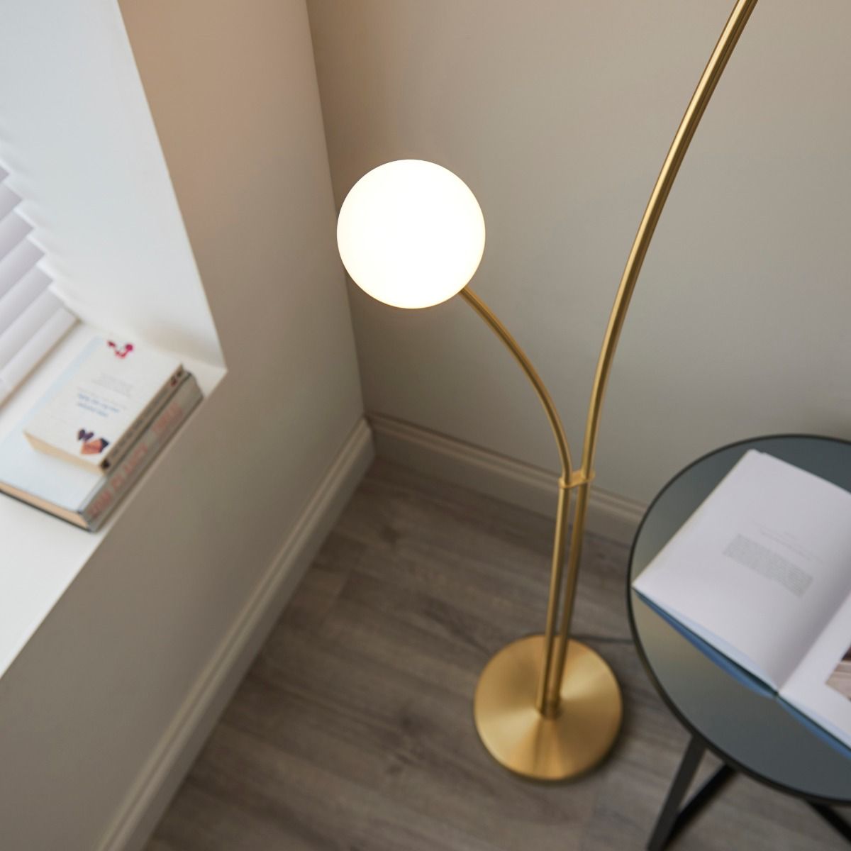Bloom 2 Light Satin Brass & Opal Floor Lamp