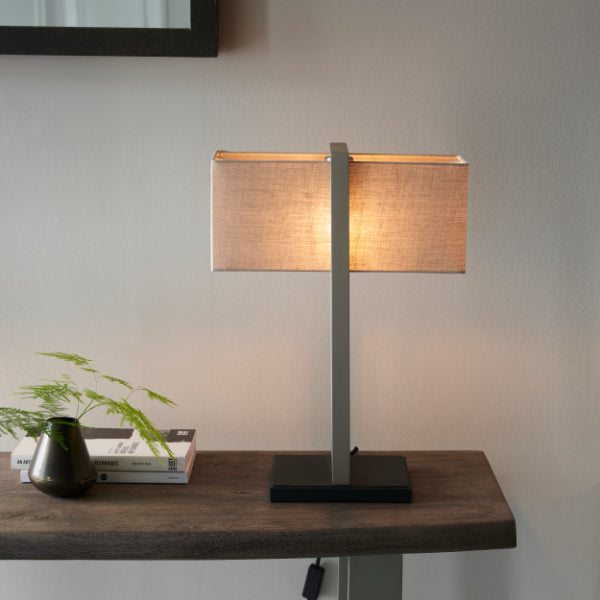 Kote Satin Nickel & Natural Table Lamp
