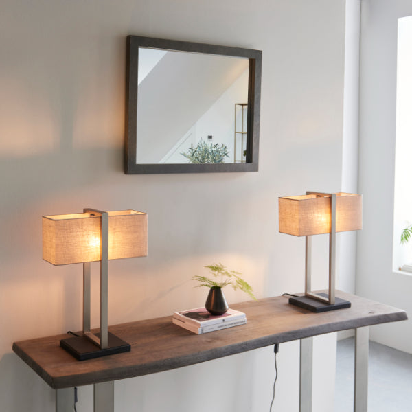 Kote Satin Nickel & Natural Table Lamp