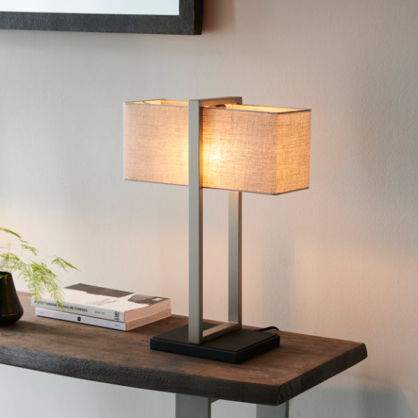 Kote Satin Nickel & Natural Table Lamp