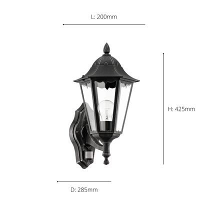 Navedo Black Outdoor Wall Light Upwards with Sensor