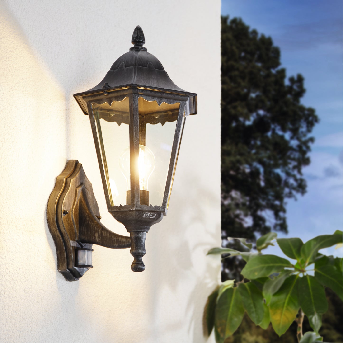 Navedo Black Outdoor Wall Light Upwards with Sensor