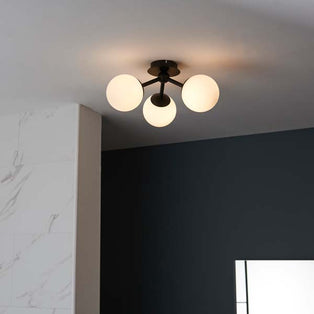Pulsa Semi Flush Matt Black Ceiling Light IP44