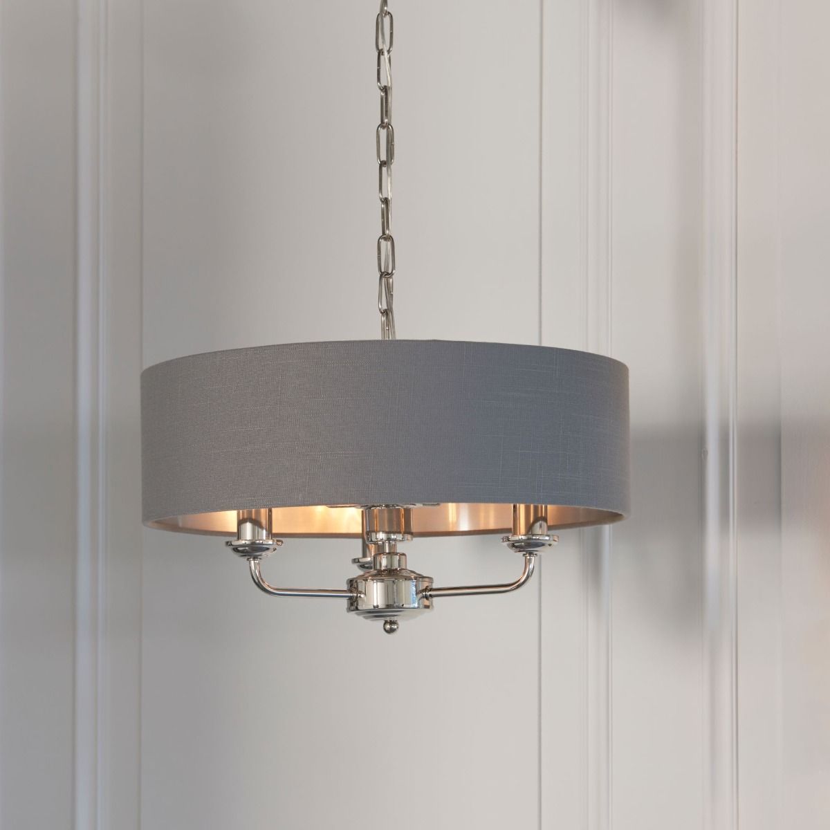 Highclere 3 Light Nickel & Charcoal Ceiling Pendant