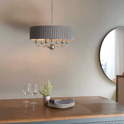Highclere 6 Light Nickel & Charcoal Pleated Ceiling Pendant