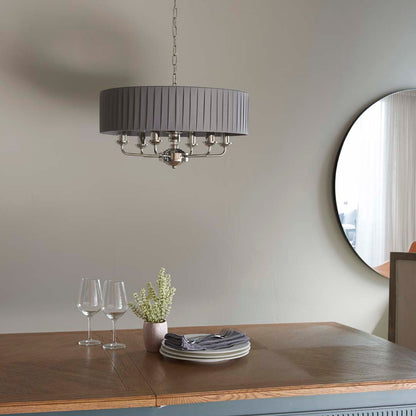 Highclere 6 Light Nickel & Charcoal Pleated Ceiling Pendant