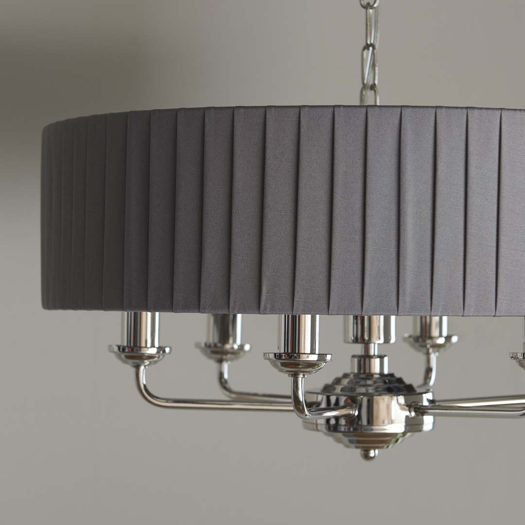 Highclere 6 Light Nickel & Charcoal Pleated Ceiling Pendant