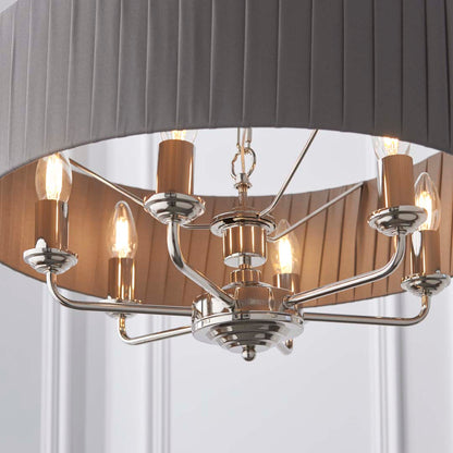 Highclere 6 Light Nickel & Charcoal Pleated Ceiling Pendant