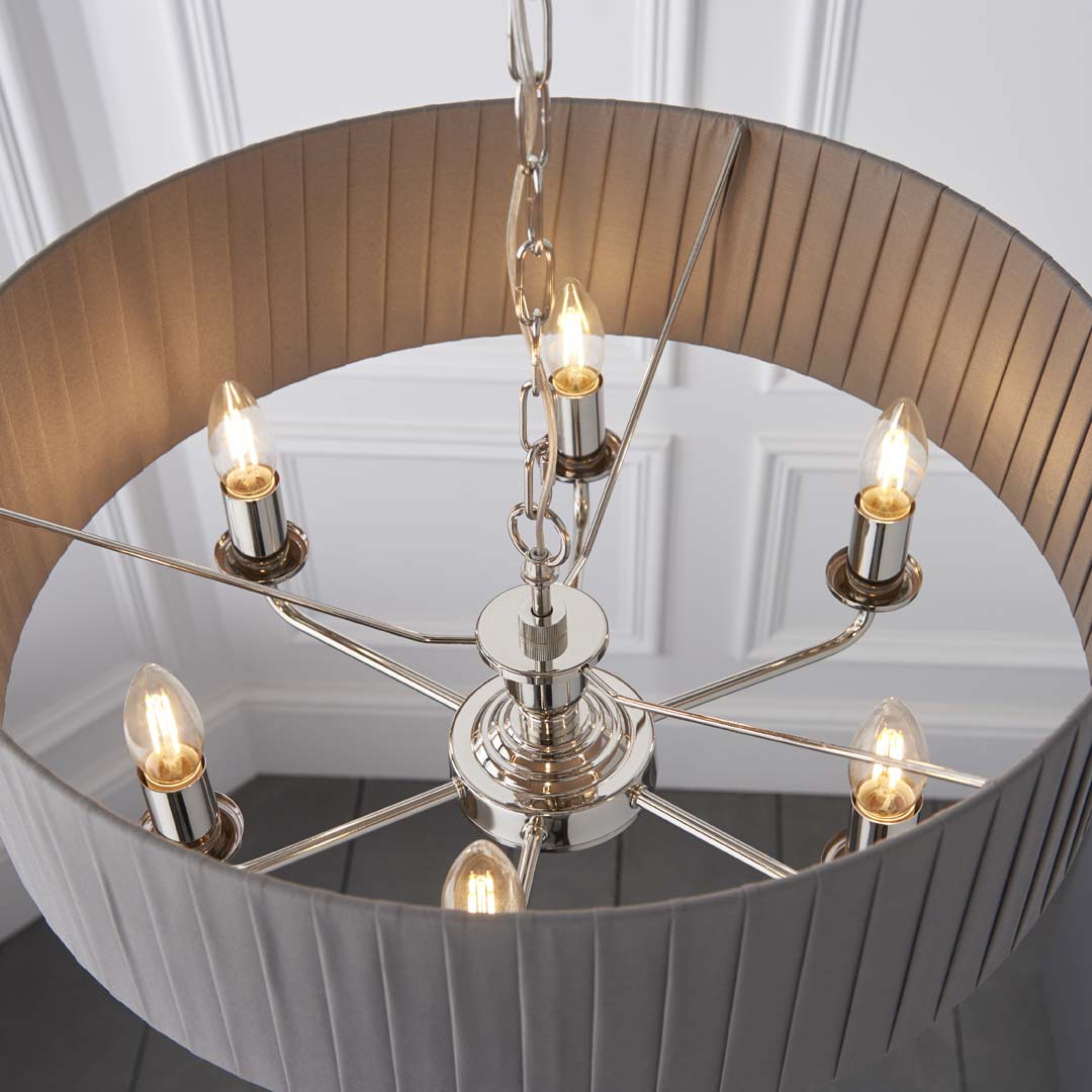Highclere 6 Light Nickel & Charcoal Pleated Ceiling Pendant