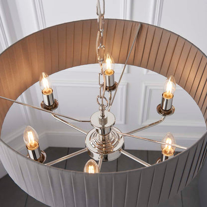 Highclere 6 Light Nickel & Charcoal Pleated Ceiling Pendant