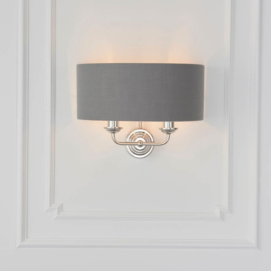 Highclere 2 Light Nickel & Charcoal Wall Light